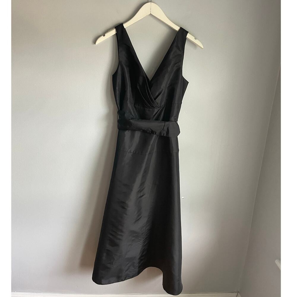 Dressbarn Collection Black Satin V-Neck Slip Dress LBD Cocktail Womens 6
